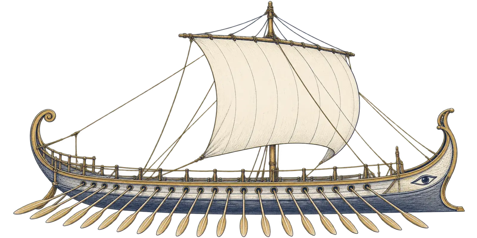 Ancient sailing vessel on open water